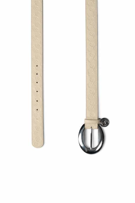 Beige - 099 Embossed Leather Belt